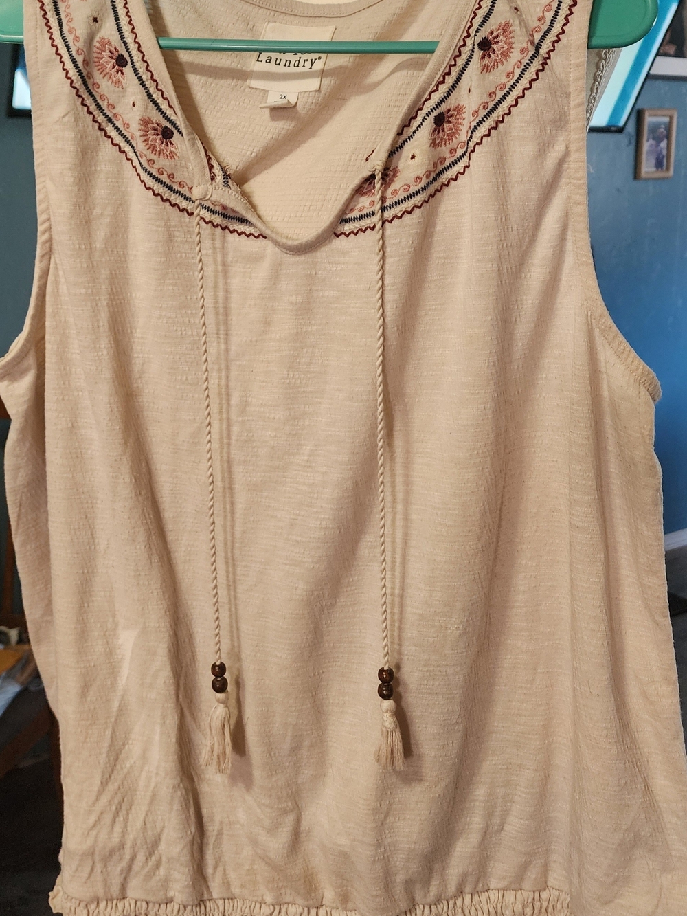 Laundry By Shelli Segal Cream Embroidered Tassel Sleeveless Camisole Sz 2X